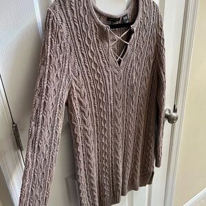 Brown Cable Knit Short Sweaterdress Loose Fit